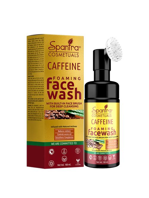 spantra caffeine foaming face wash with built- in face brush for deep cleaning 100ml face wash - 18276725 -  Standard Image - 0