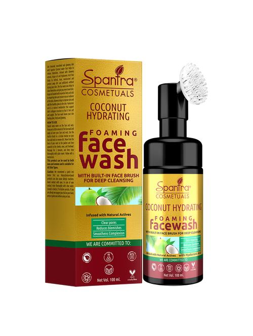 spantra coconut hydarating foaming face wash with built- in face brush for deep cleaning 100ml face wash - 18276727 -  Standard Image - 0