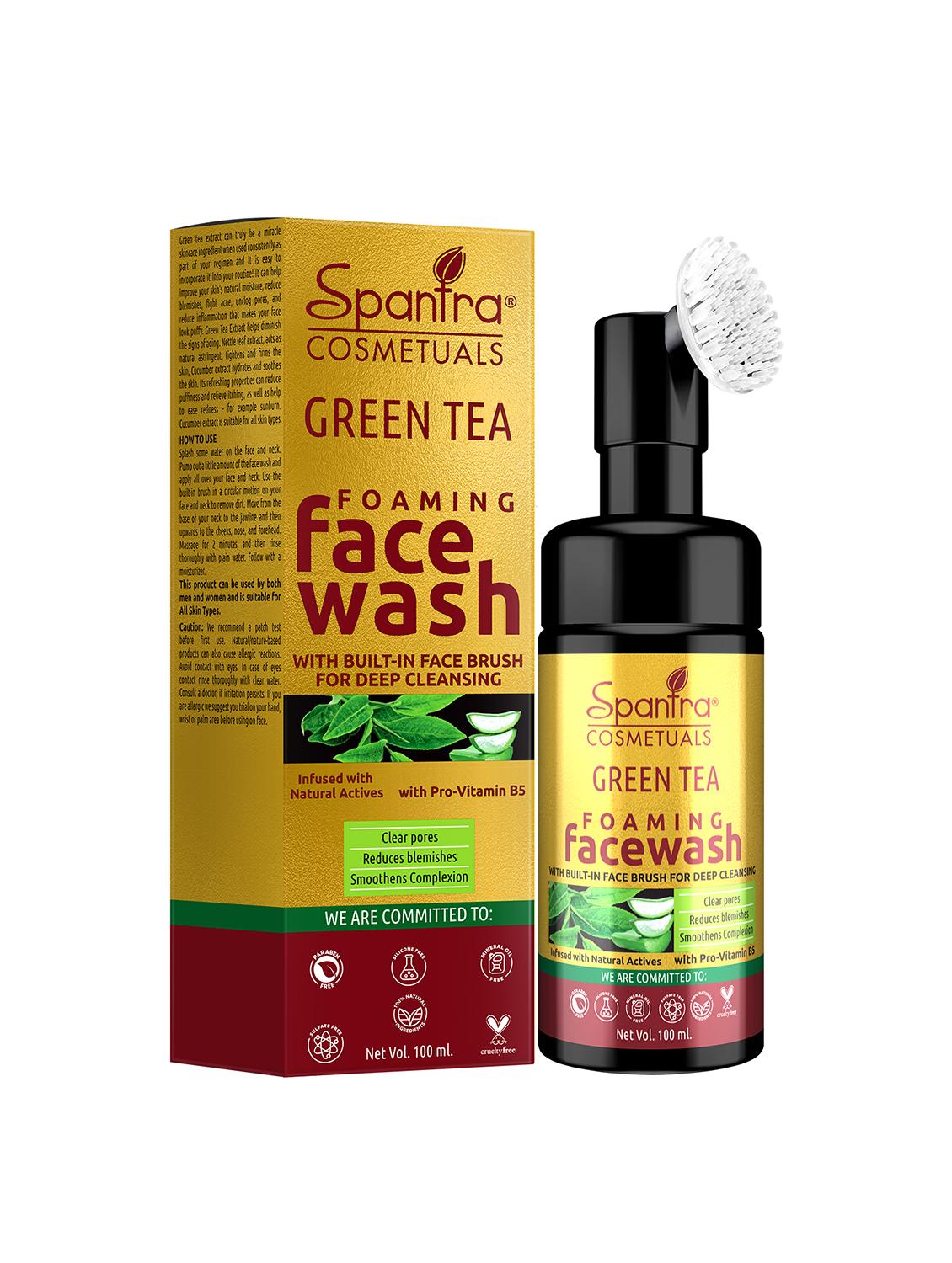 spantra green tea foaming face wash with built- in face brush for deep cleaning 100ml face wash - 18276728 - Zoom Image - 0