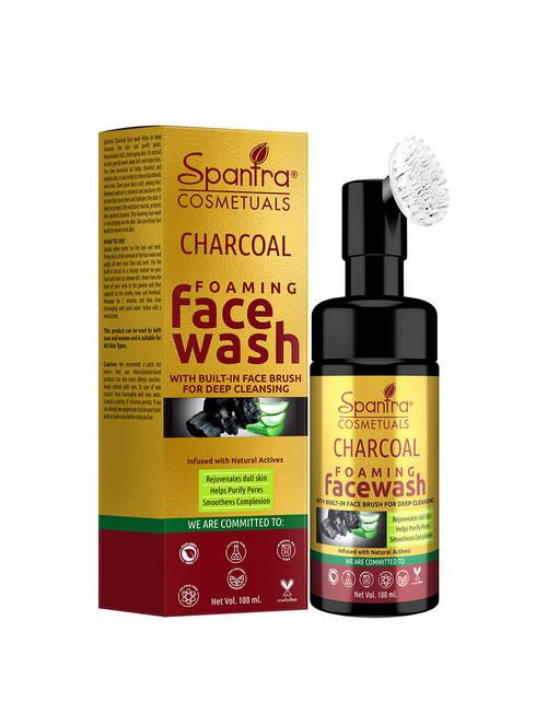 spantra charcoal foaming face wash with built- in face brush foe deep cleaning 100ml face wash - 18276736 -  Standard Image - 0