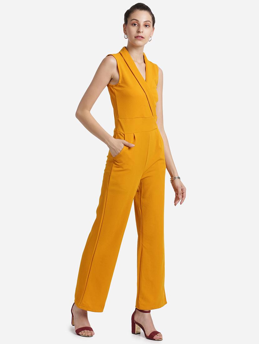 overlap neck solid full leg jumpsuit - 18276748 - Standard Image - 1