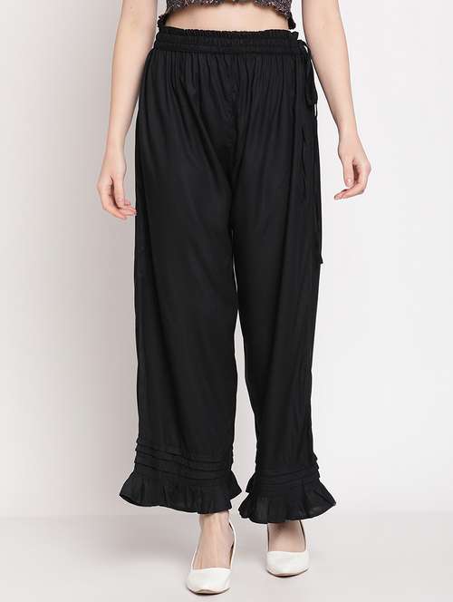 mid rise solid gather detail palazzo - 18277279 -  Standard Image - 0