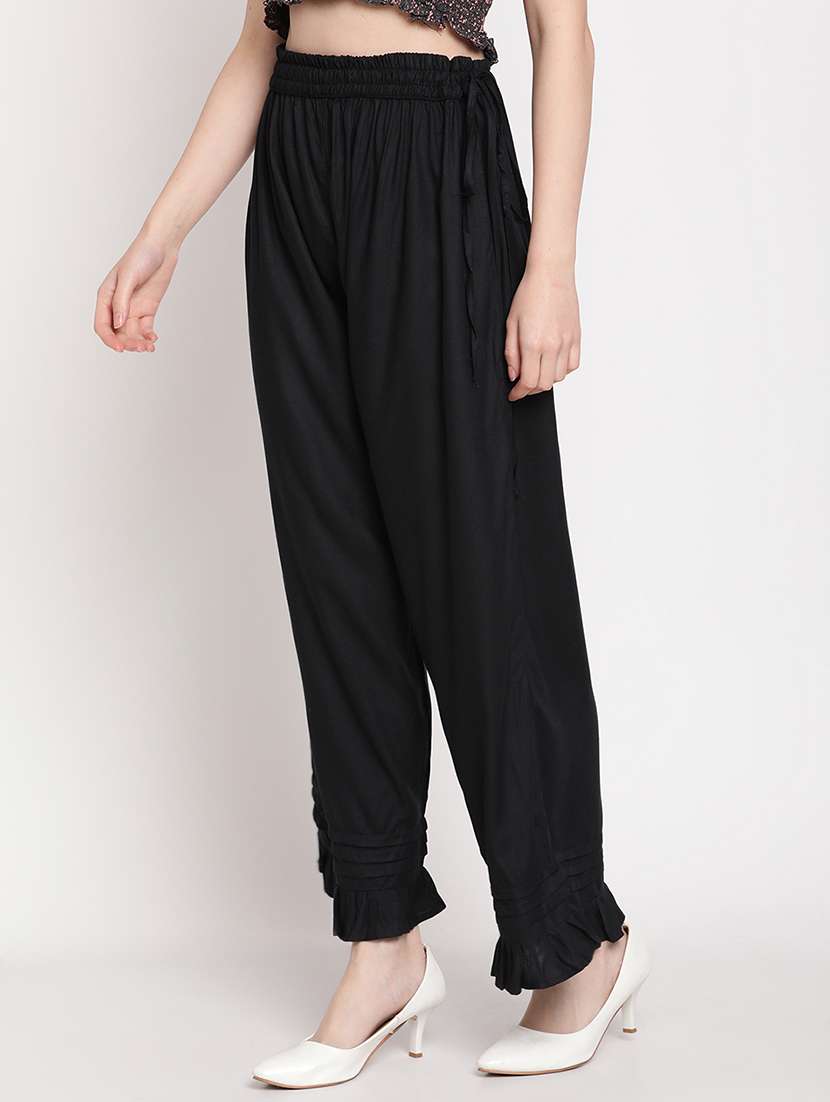 mid rise solid gather detail palazzo - 18277279 -  Standard Image - 1