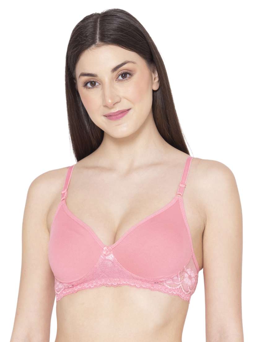 pink solid regular bra