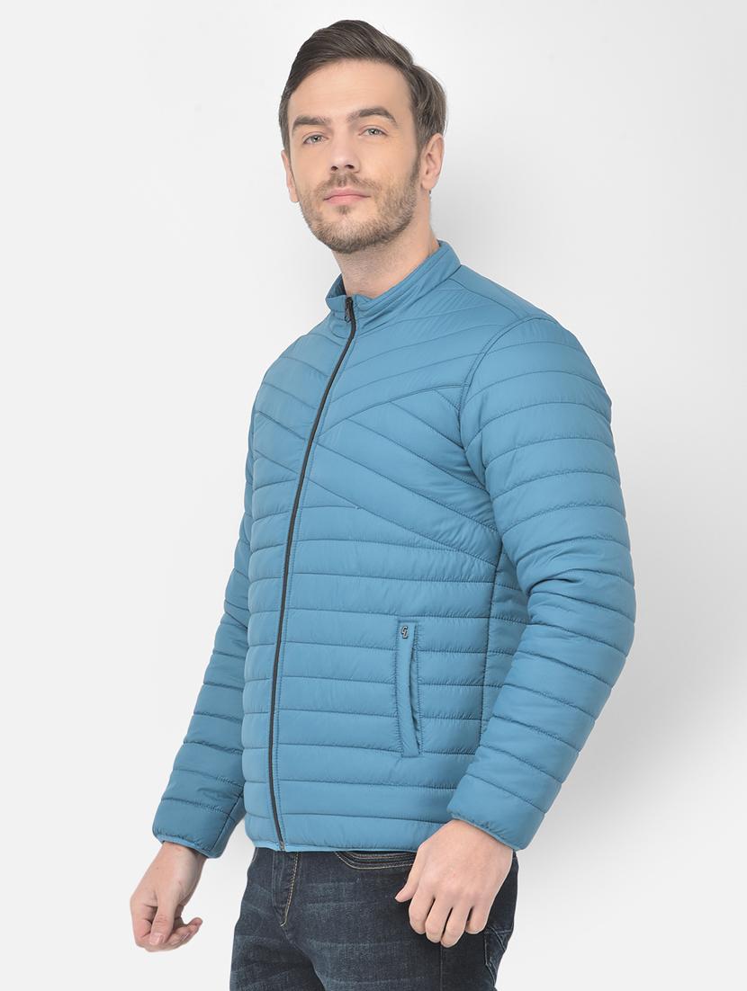 blue solid quilted jacket - 18277557 - Standard Image - 1