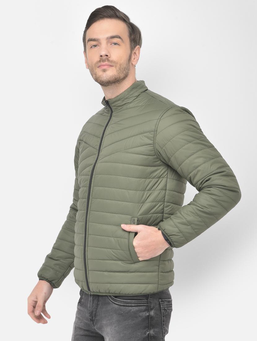olive green solid quilted jacket - 18277558 - Standard Image - 1