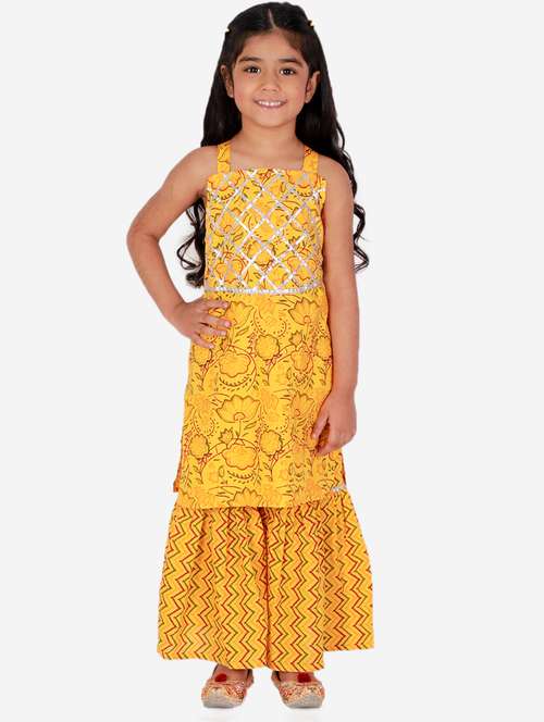 yellow printed kurta sharara suit set - 18277797 -  Standard Image - 0