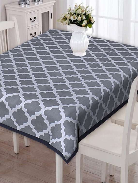 indhome life grey pure cotton abstract pattern jaipuri style 4 seater dining table cloth cover