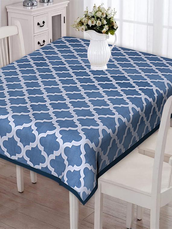 indhome life blue pure cotton abstract pattern jaipuri style 6 seater dining table cloth cover