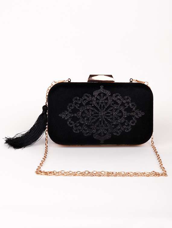 black printed regular clutch
