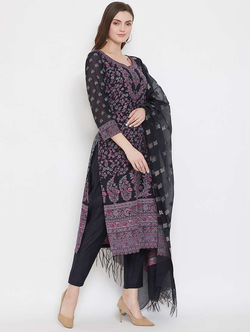 navy cotton unstitched suit - 18278385 - Standard Image - 1