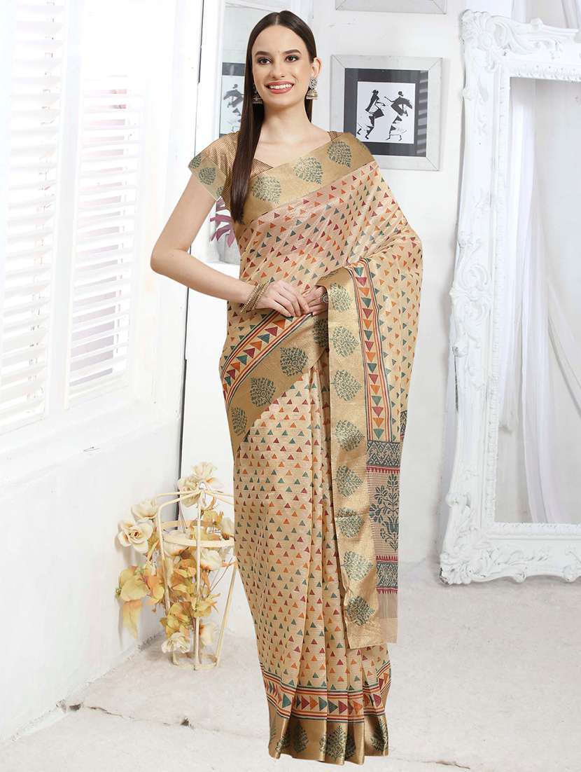 beige tussar silk saree with blouse
