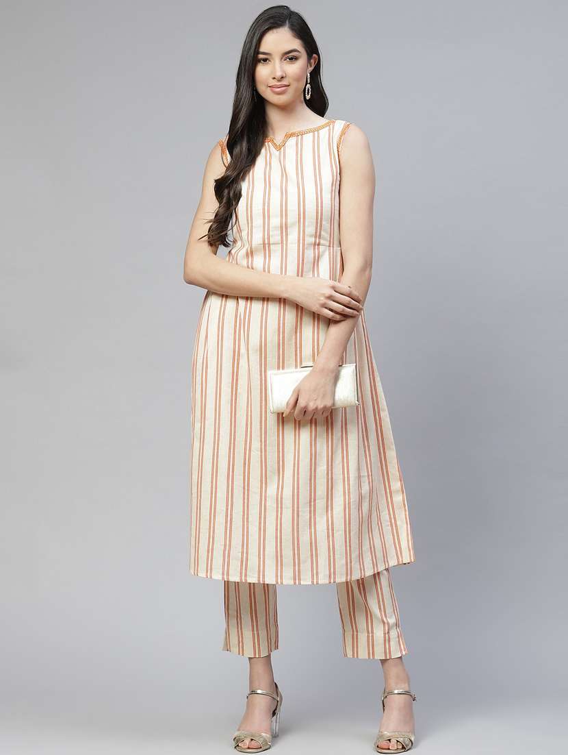 offwhite cotton kurta pant  set