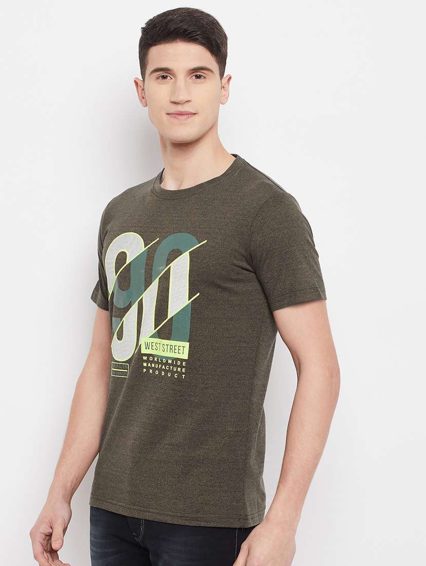 olive-green chest-printed t-shirt - 18280598 -  Standard Image - 1