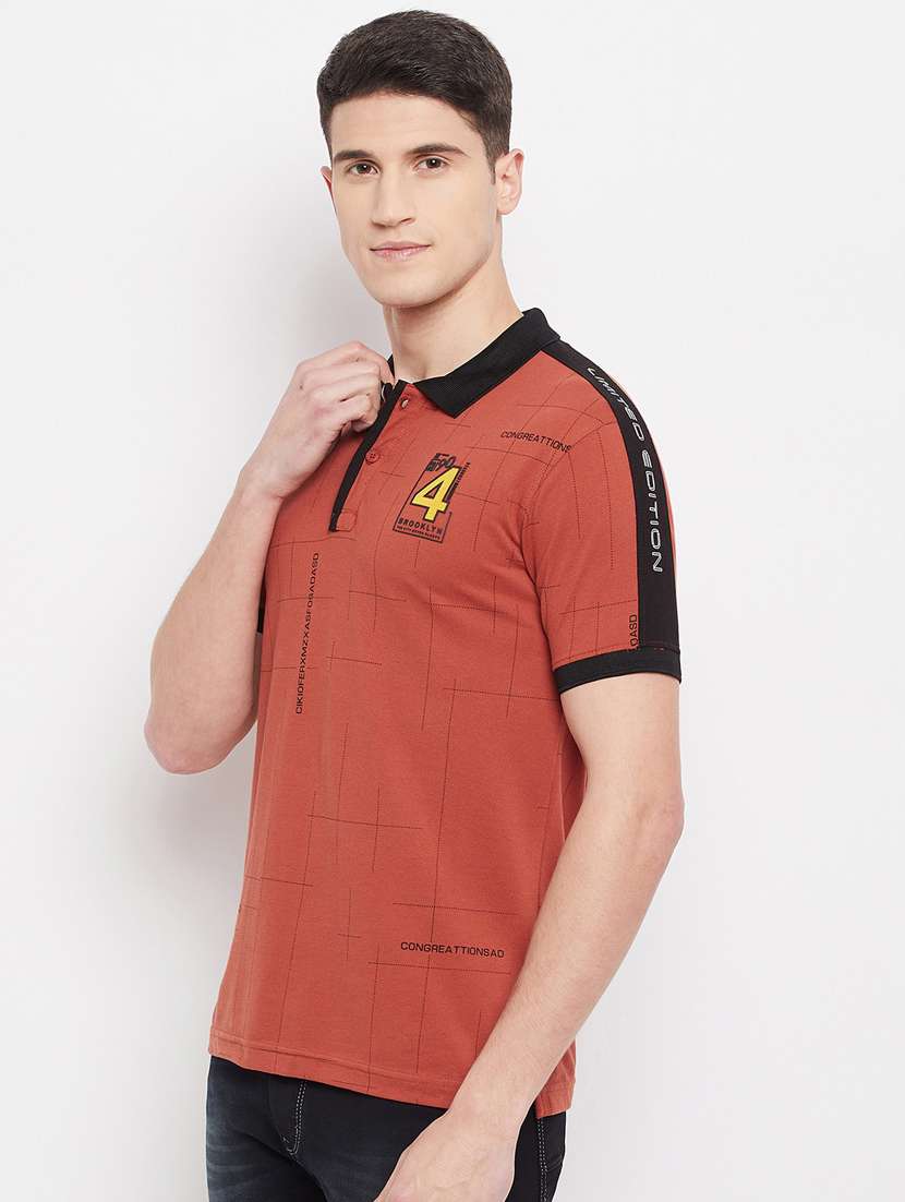 peach printed polo t-shirt - 18280599 - Standard Image - 1
