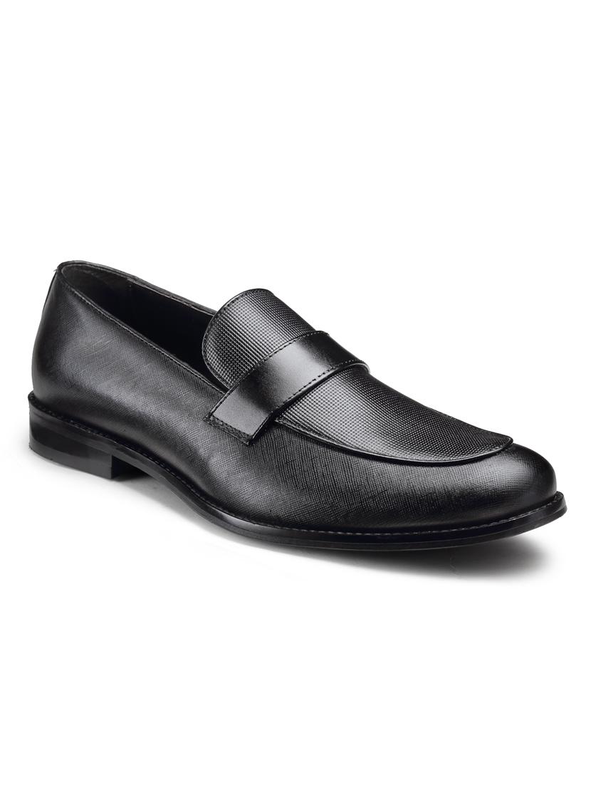 black leather slip on loafers