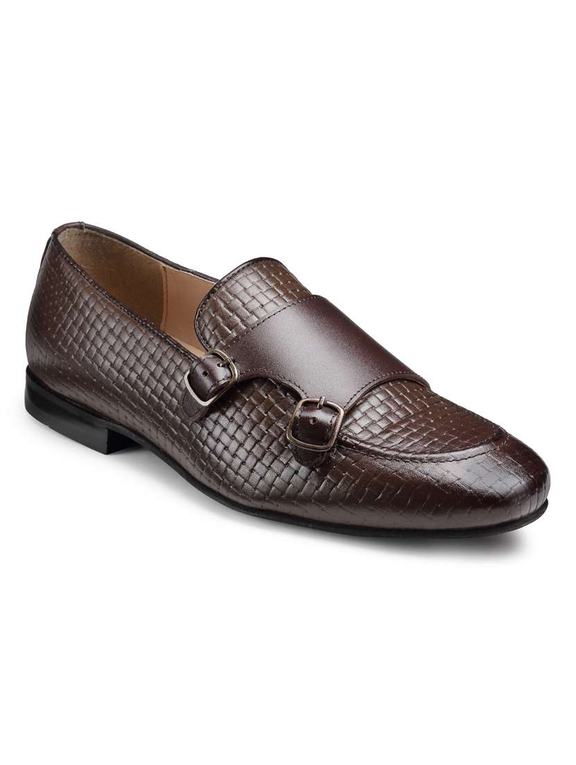 brown leather slip on monk straps