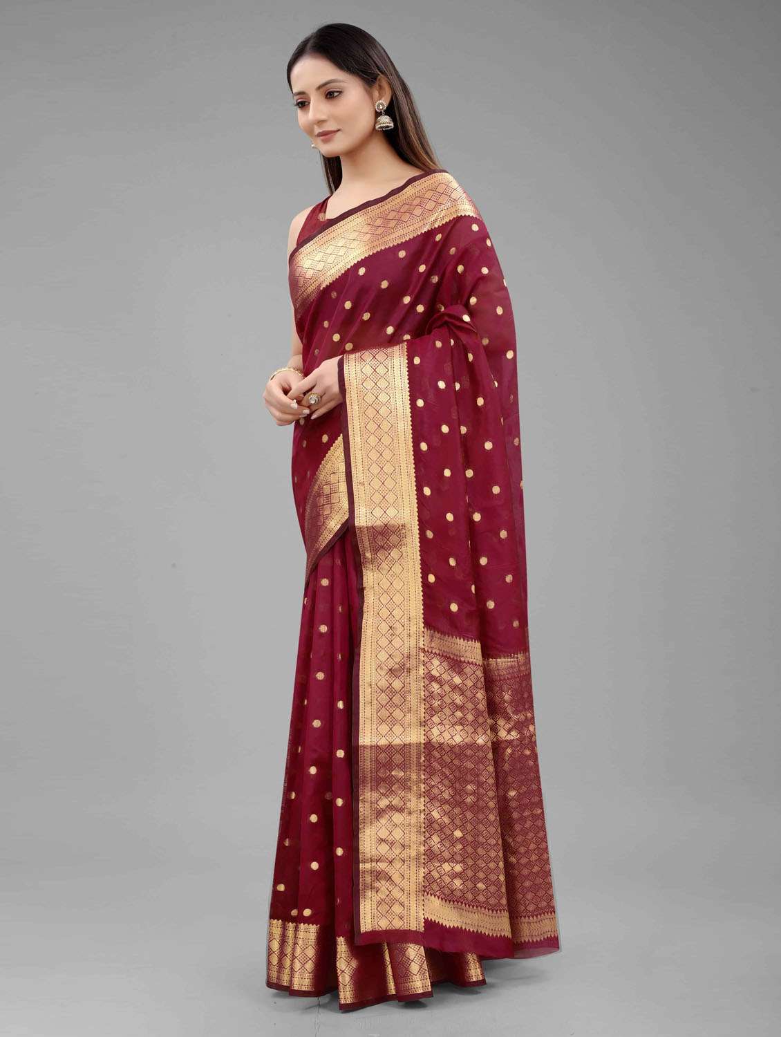 women's polka dots red colored saree - 18280756 -  Standard Image - 1