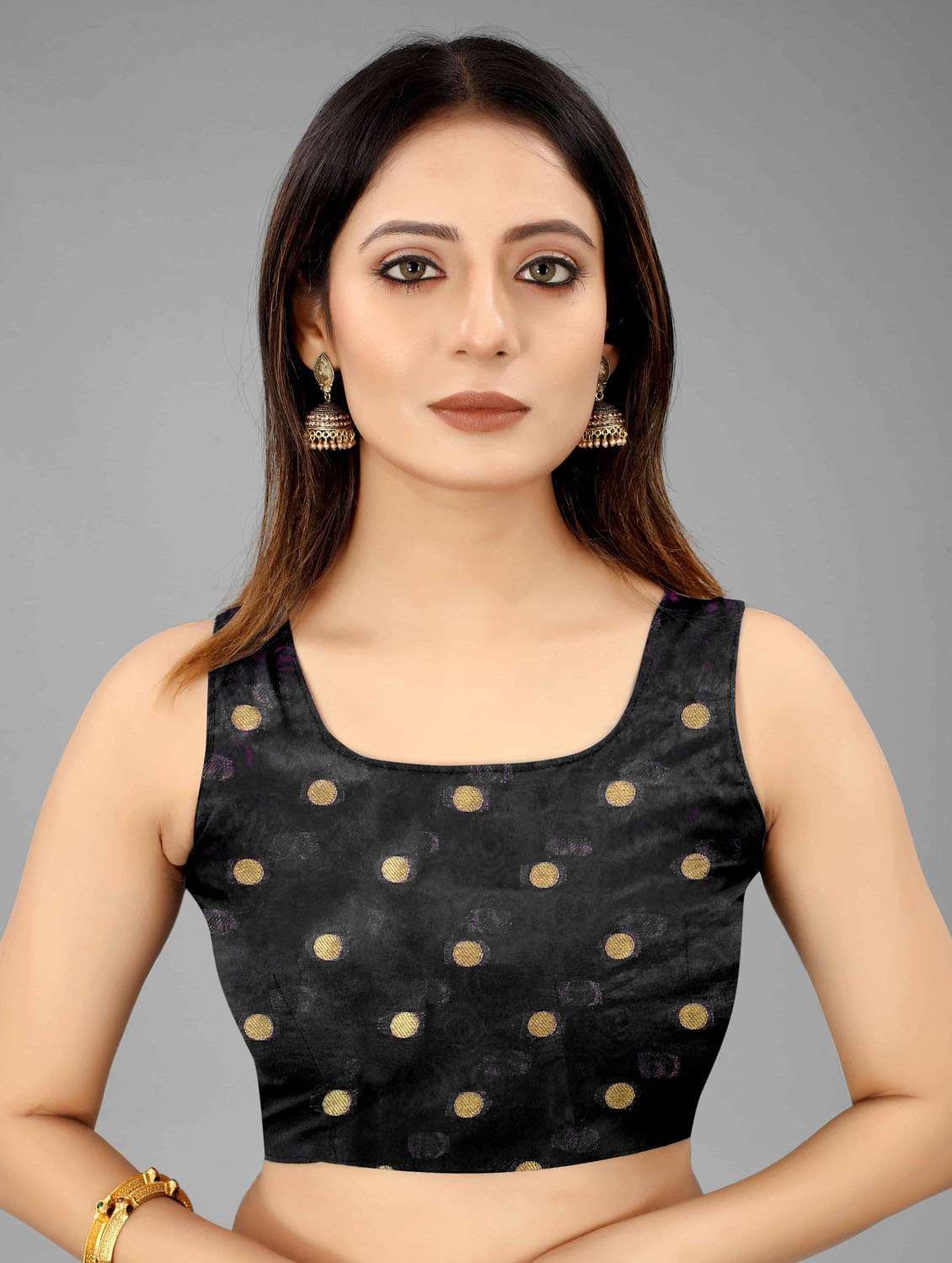 women's polka dots black colored saree - 18280757 -  Standard Image - 4