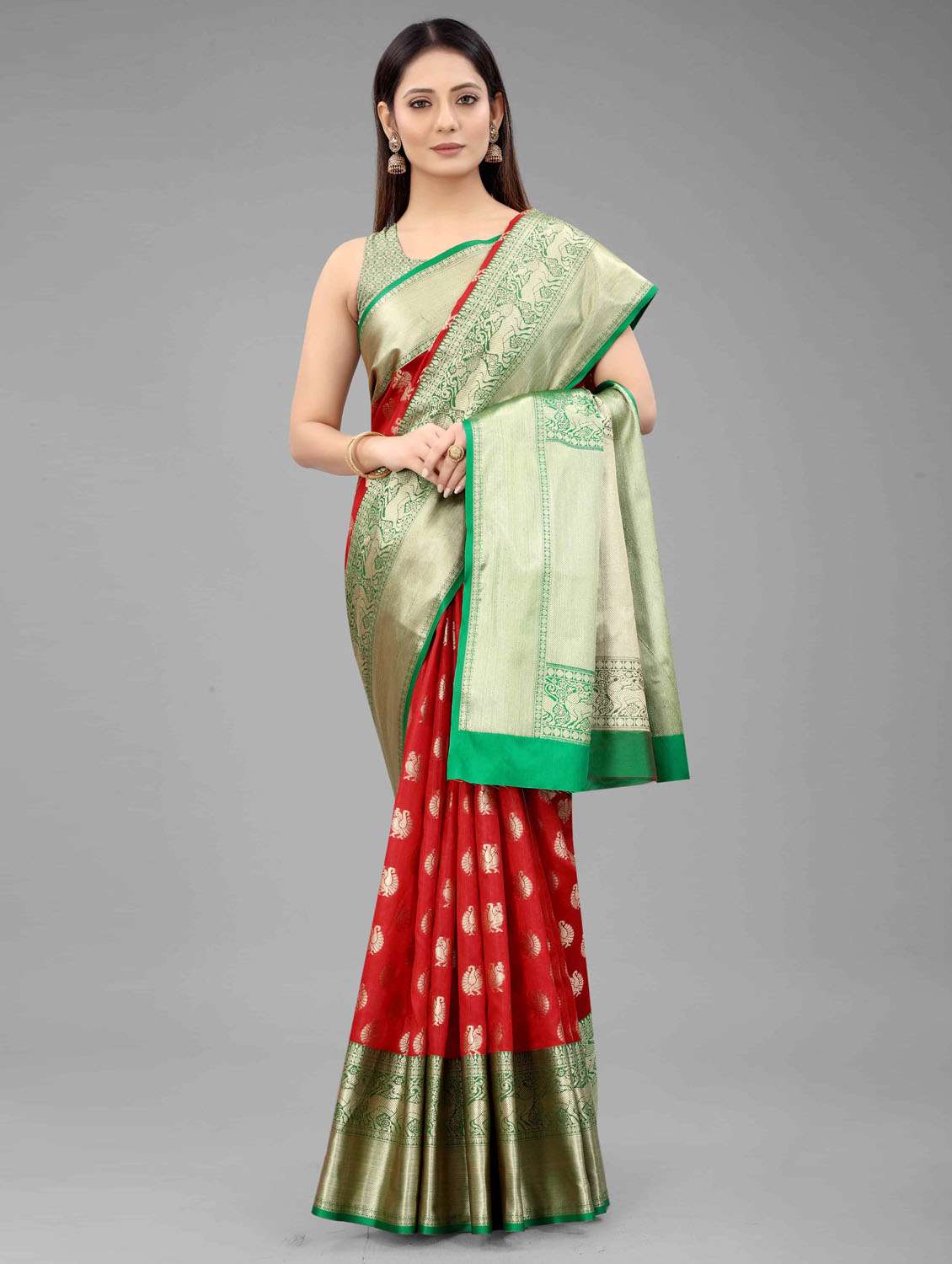 Women's Self Design Red Colored Saree - 18280768 -  Standard Image - 1