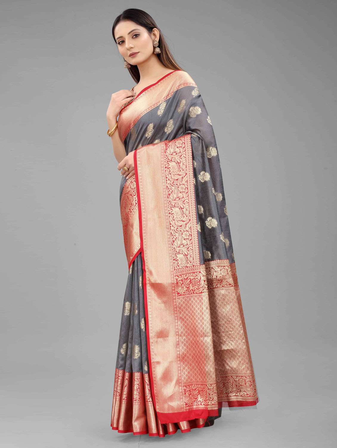 women's self design grey colored saree - 18280790 -  Standard Image - 1
