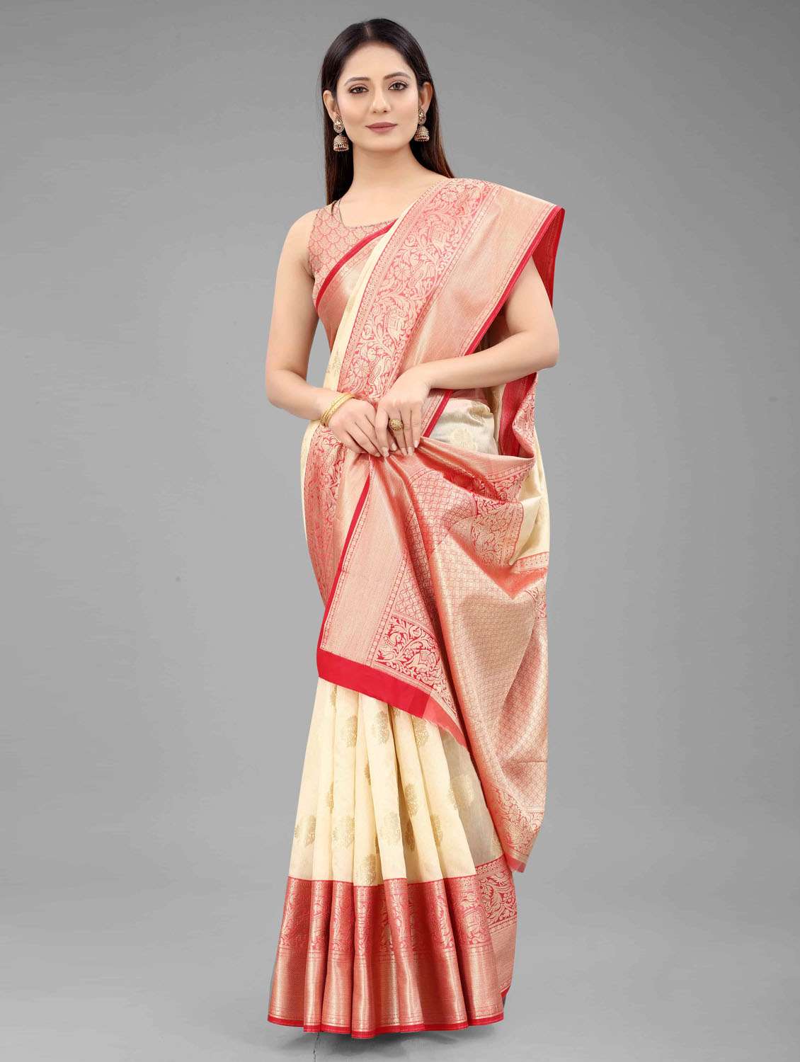 women's self design white colored saree with blouse - 18280792 -  Standard Image - 1