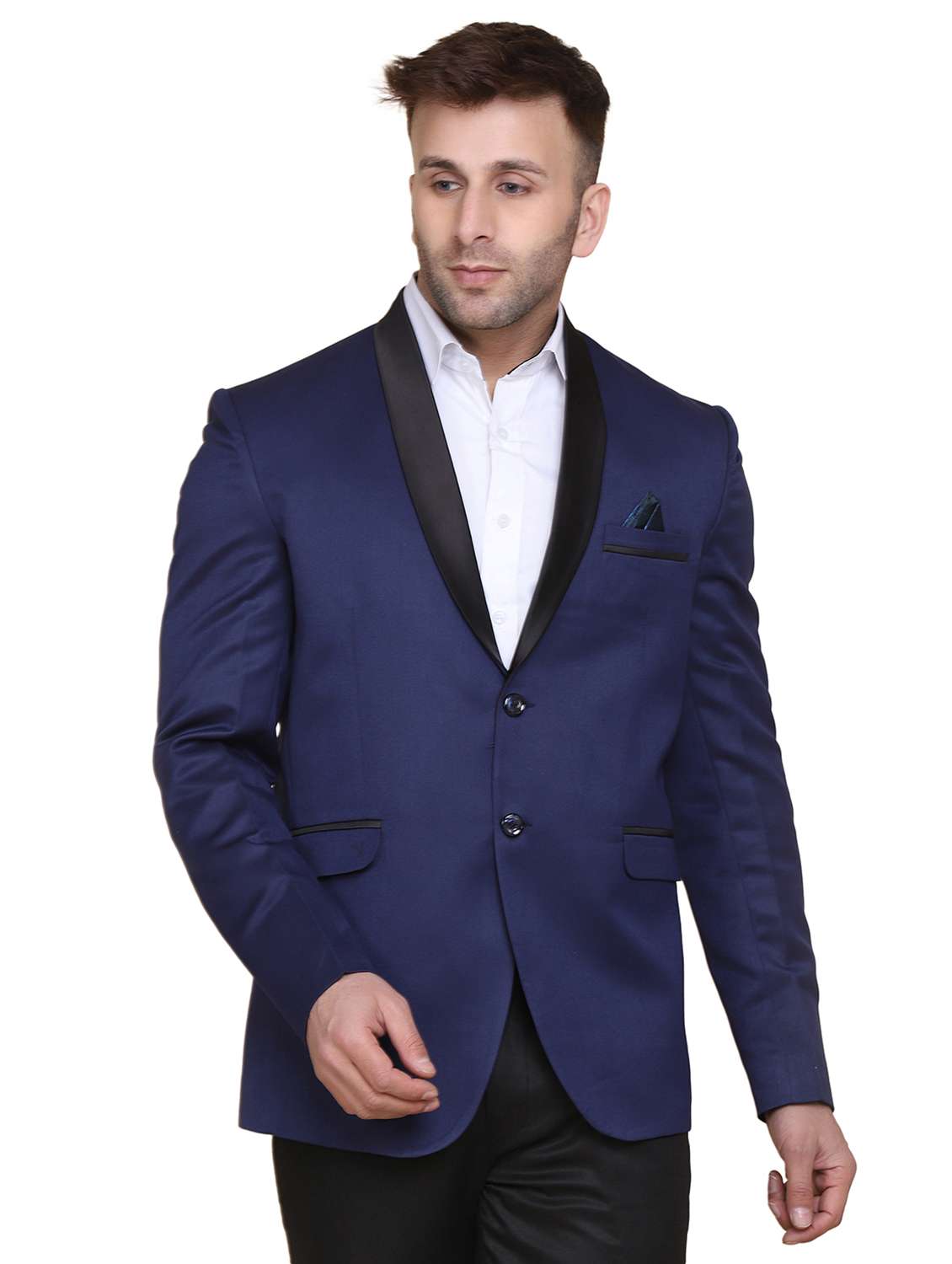 navy-blue solid formal blazer