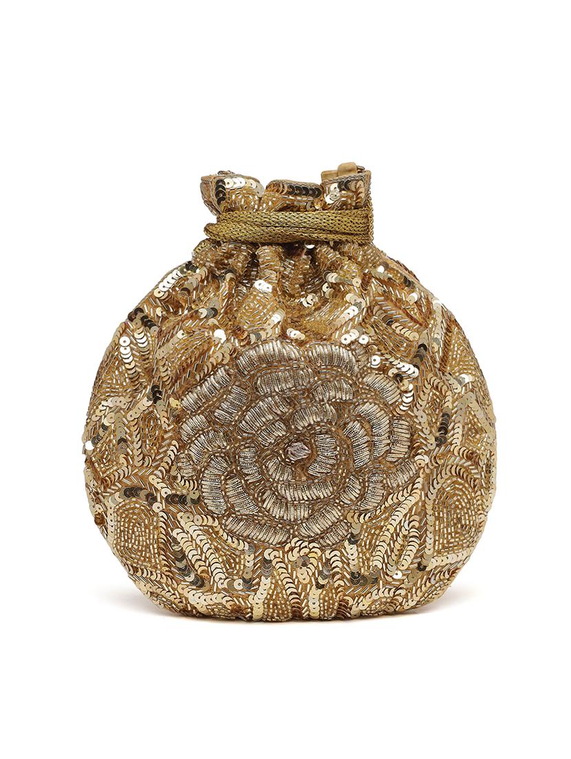 gold sequined regular potli - 18280871 -  Standard Image - 1