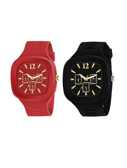 lorenz combo of 2 square dial & silicon strap watches for men (colour- black & red)  - 18281280 -  Standard Image - 0