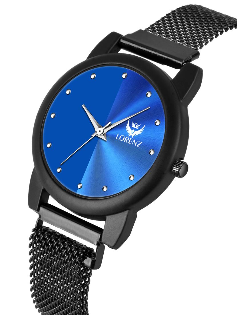 lorenz blue dial & black magnetic mesh strap watch for women & girls - 18281319 -  Standard Image - 1