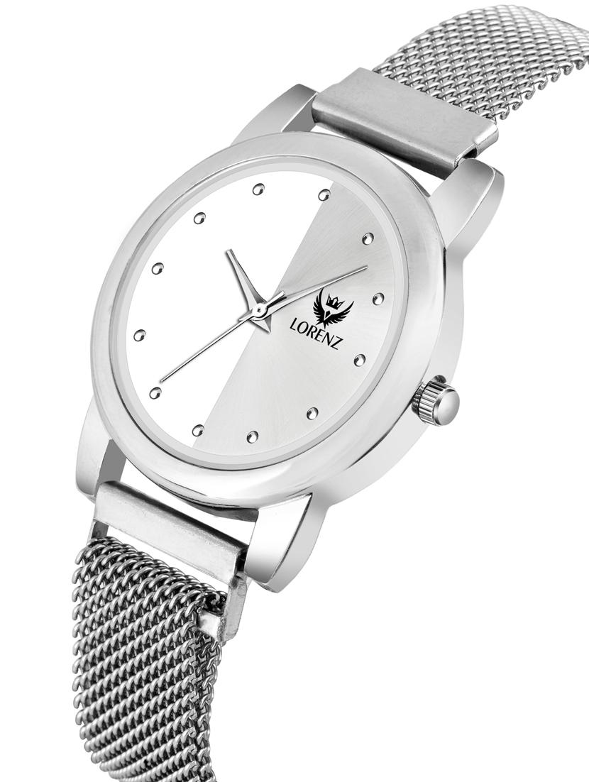 lorenz silver dial & silver magnetic mesh strap watch for women & girls  - 18281324 -  Standard Image - 1