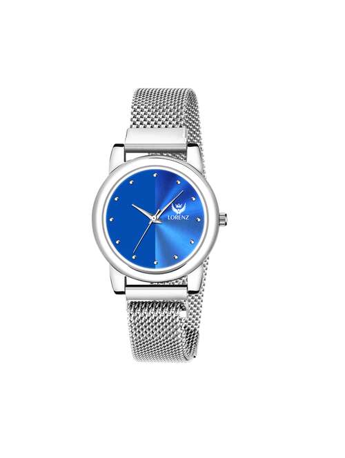 lorenz blue dial & silver magnetic mesh strap watch for women & girls