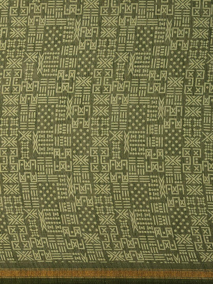 olive block printed saree - 18281917 - Standard Image - 4