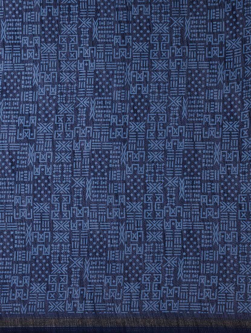 women's block print navy blue colored saree - 18281919 -  Standard Image - 4