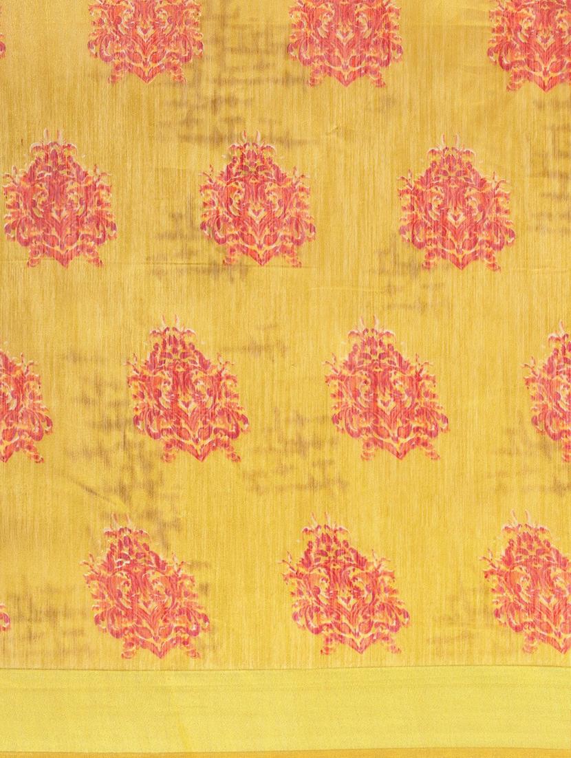 women's block print mustard colored saree - 18281926 - Standard Image - 4