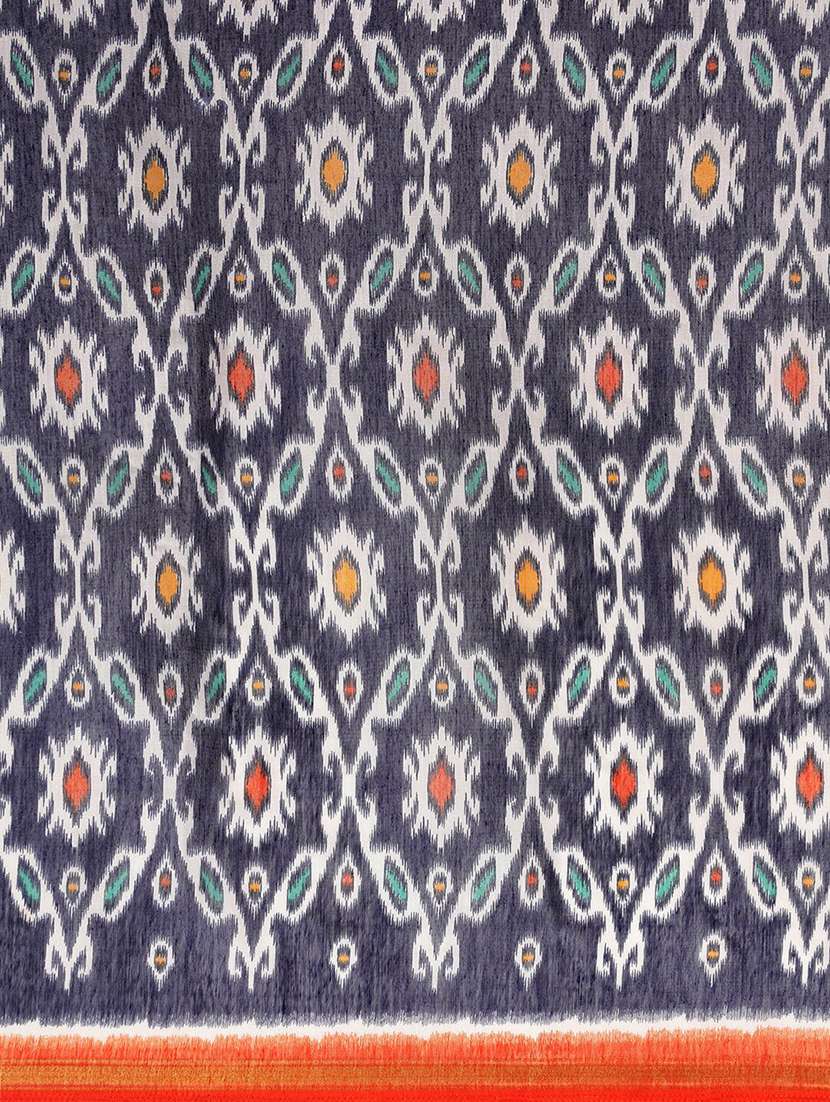 navy cotton blend printed saree - 18281932 - Standard Image - 4