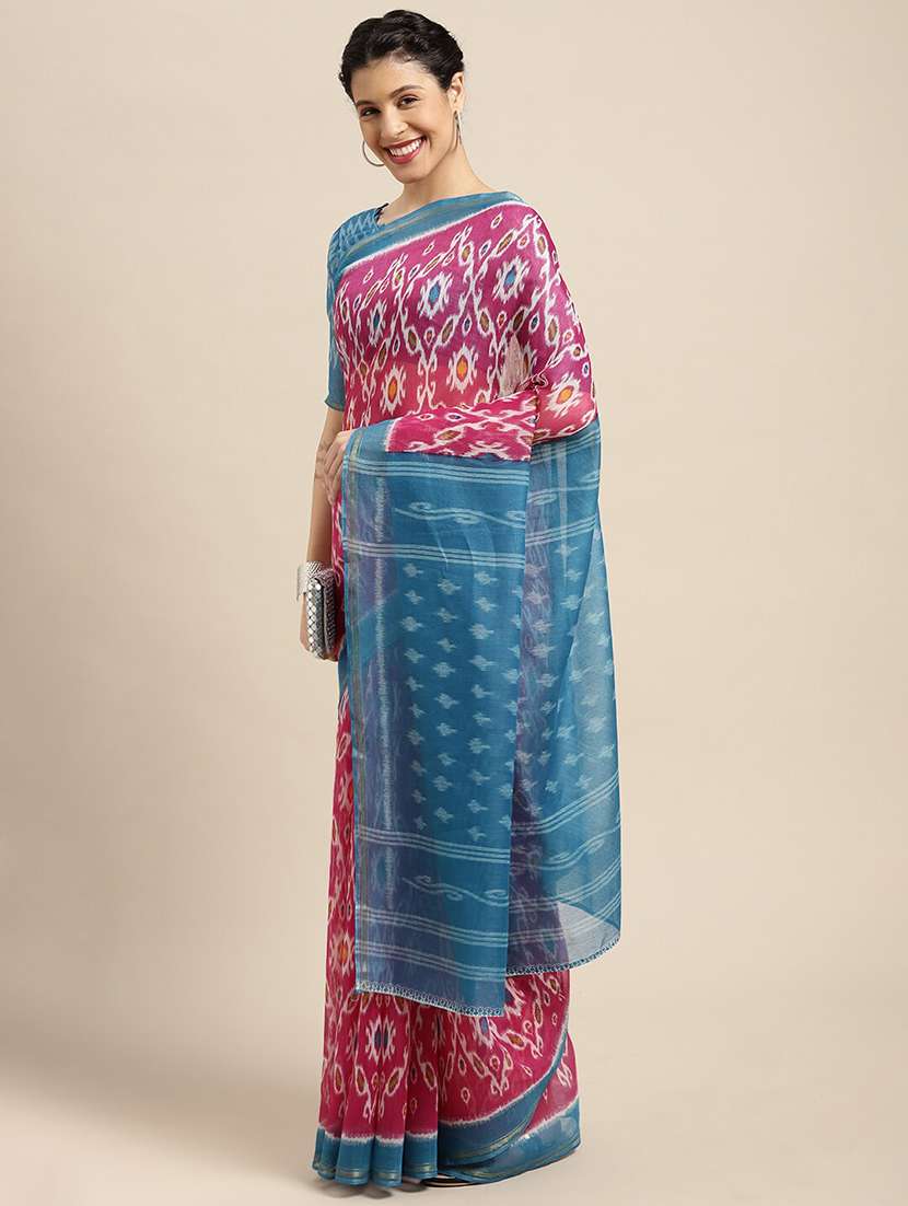 pink cotton blend printed saree