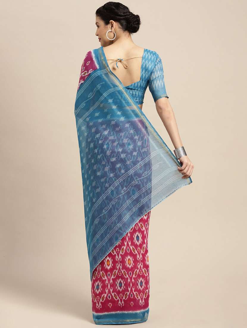 pink cotton blend printed saree - 18281933 -  Standard Image - 1