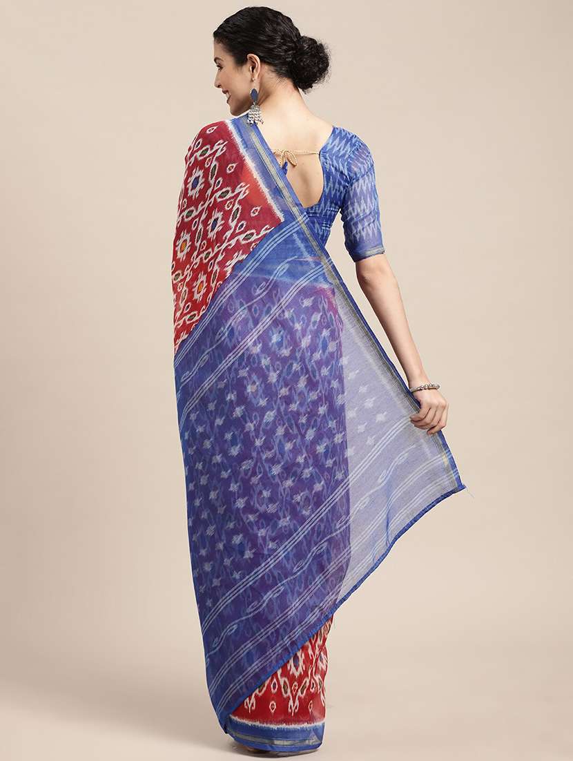 women's ikat red colored saree - 18281934 -  Standard Image - 1