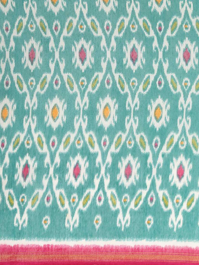 green cotton blend printed saree - 18281935 -  Standard Image - 4