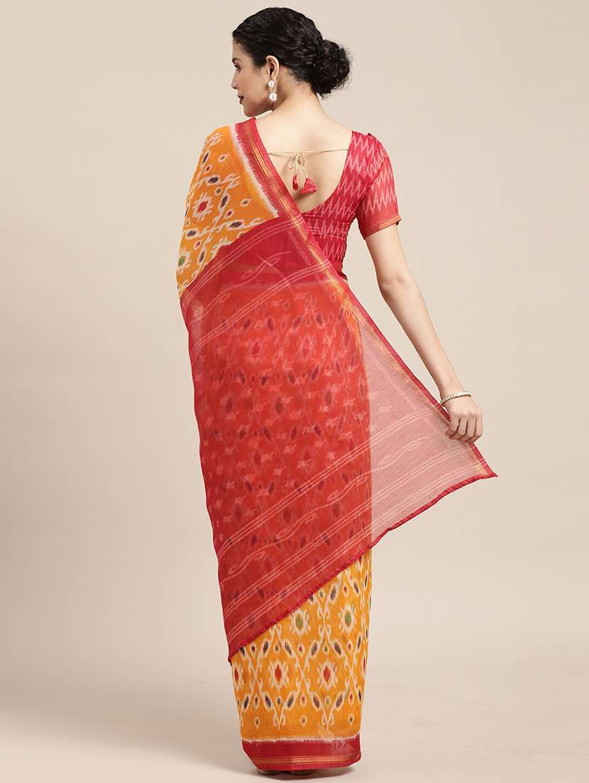 yellow cotton blend printed saree - 18281936 - Standard Image - 1