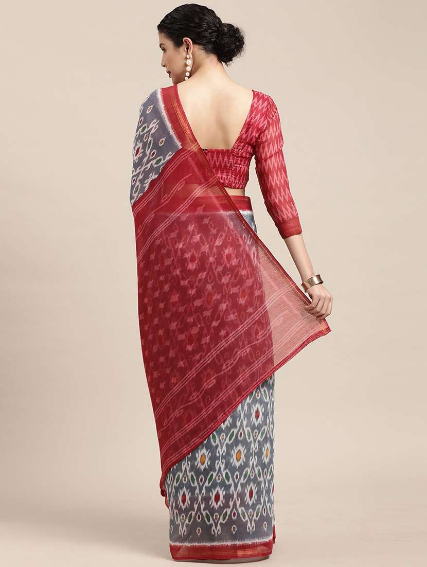 grey cotton blend printed saree - 18281937 -  Standard Image - 1