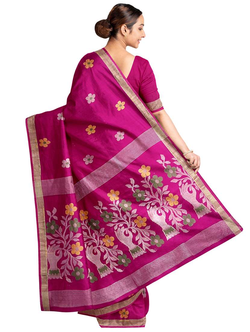 pink linen handloom saree with blouse - 18282307 -  Standard Image - 1