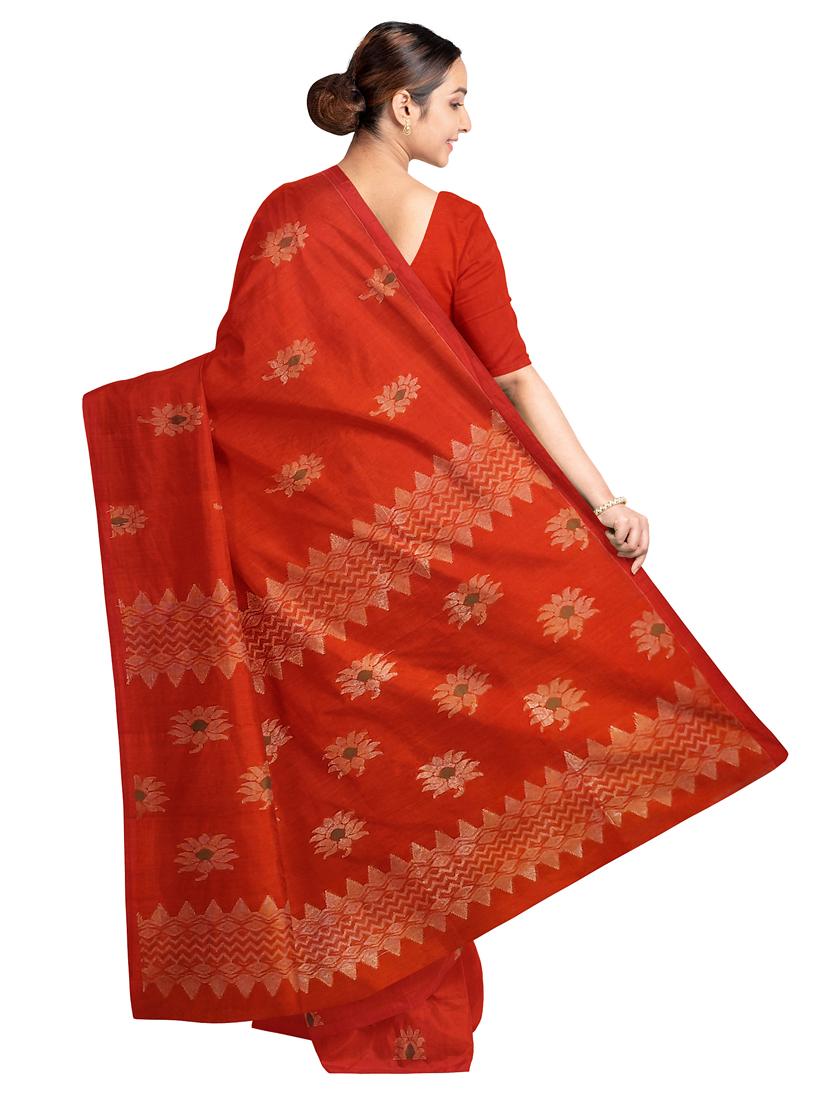 orange linen handloom saree with blouse - 18282310 -  Standard Image - 1