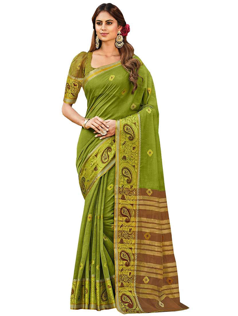 women's stripes lime colored saree with blouse