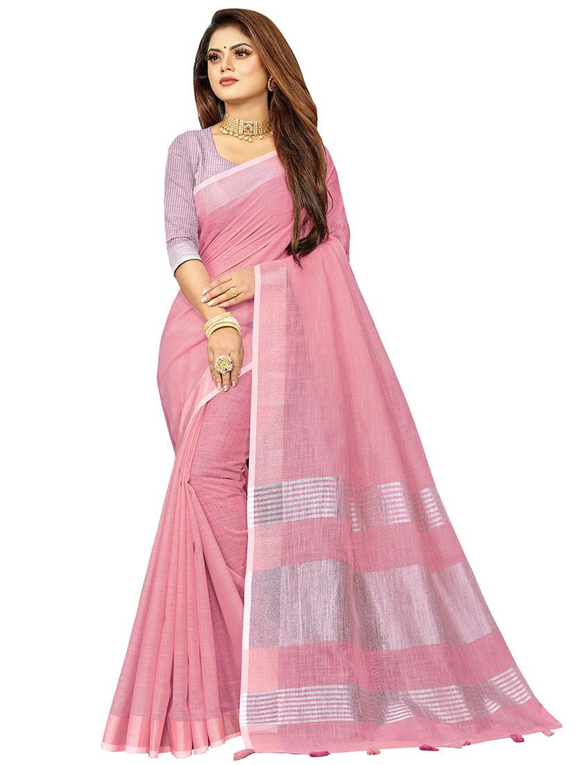 women's self design rosewater colored saree with blouse