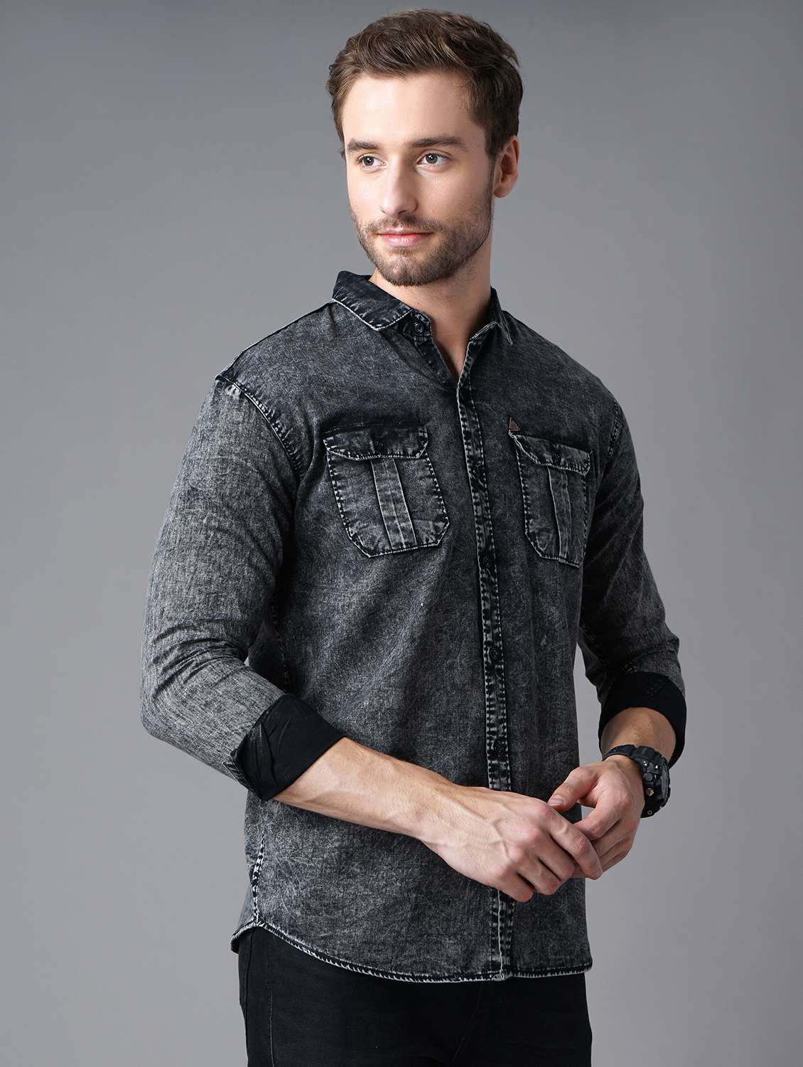 black light-washed denim casual shirt - 18283646 - Standard Image - 1
