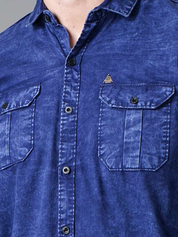 navy blue light-washed denim casual shirt - 18283651 - Standard Image - 4
