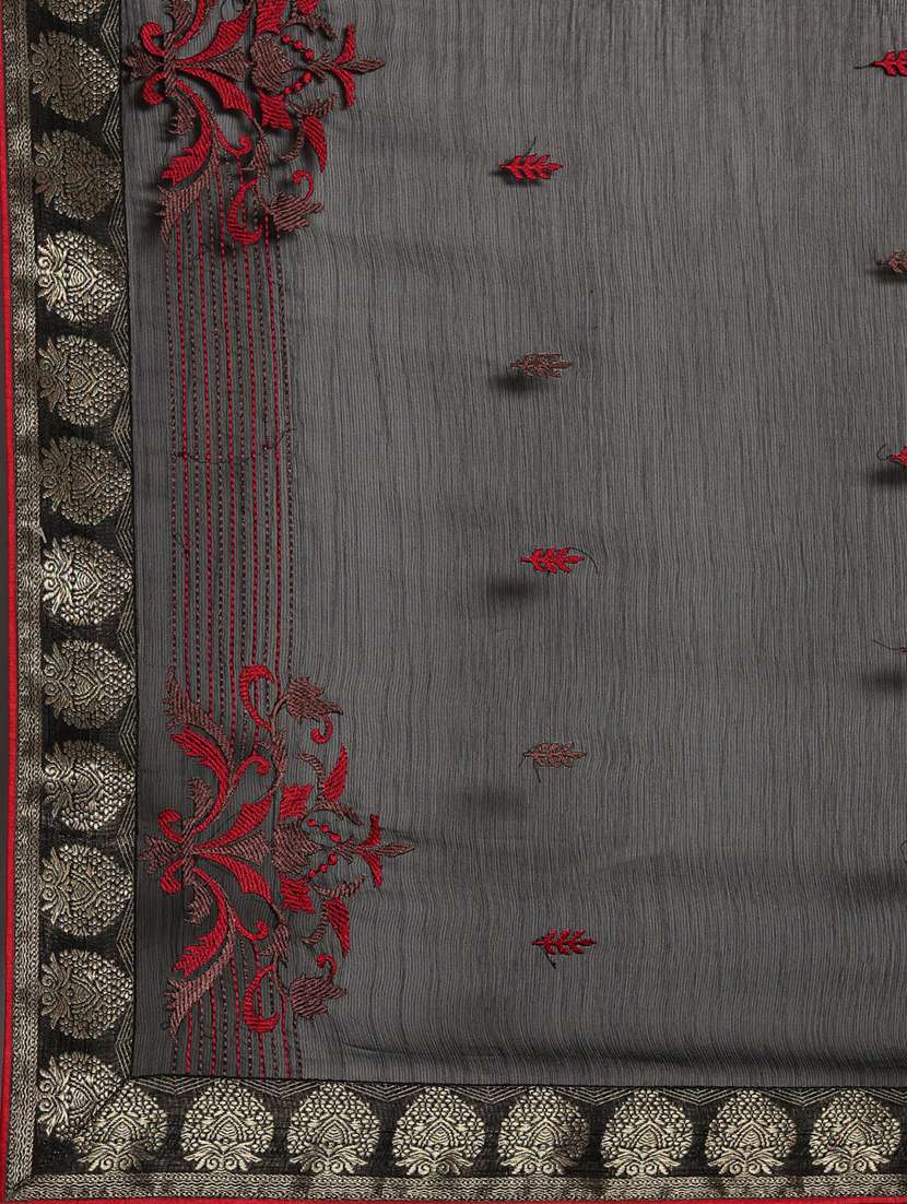 black chiffon embroidered saree with blouse - 18283826 -  Standard Image - 4