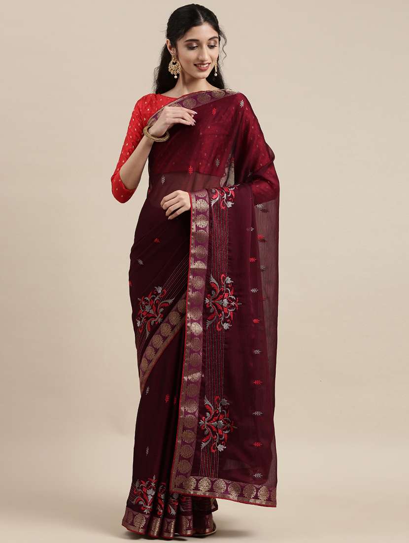 women's embroidered saree with blouse
